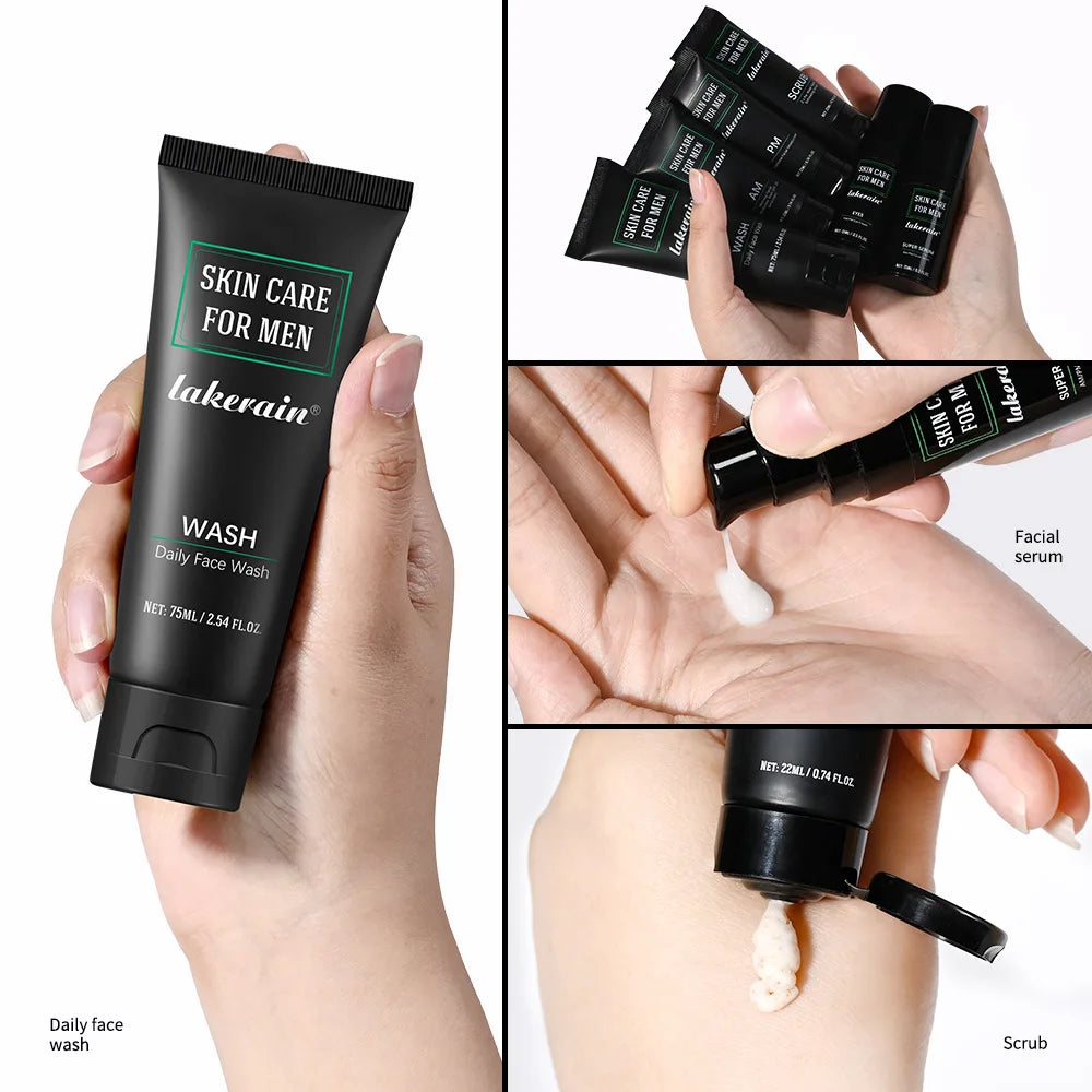 Hautpflegeset für Männer – 3-in-1-Set mit Gesichtswäsche, Feuchtigkeitscreme und Augencreme, täglicher Anti-Aging- und Ölkontroll-Gesichtsbehandlung